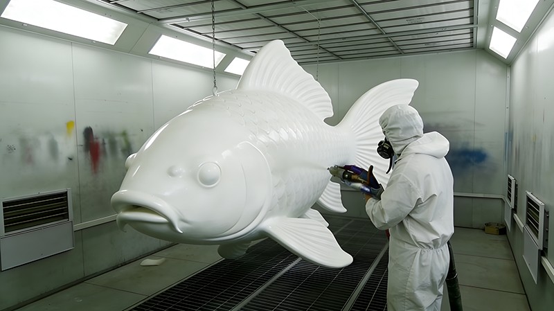 Spray polyurea coating applied on sculpture surface for protective finishing