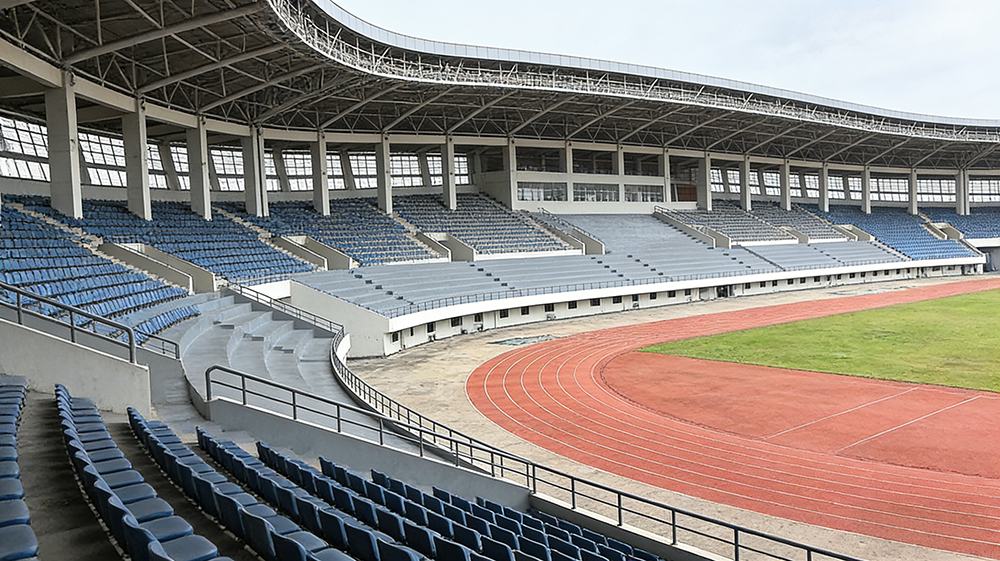 Large stadium project with polyurea coated seating and concrete structures
