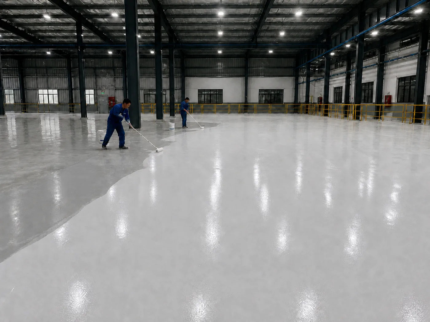Finished warehouse floor coated with BW0-8027 polyaspartic abrasion-resistant floor coating