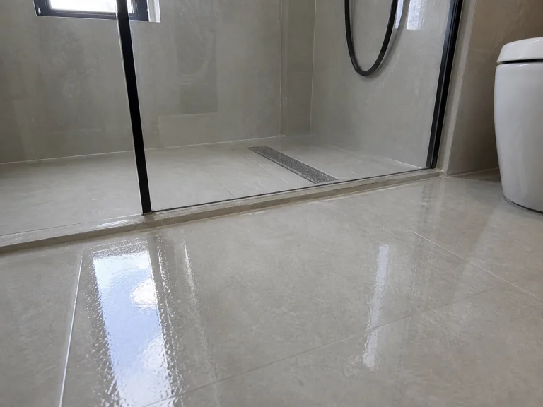 Finished BW0-8031 transparent waterproof protective layer over an existing tile floor