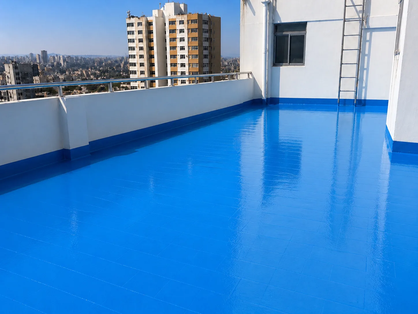 BW0-8032 solvent-free polyaspartic topcoat applied on a rooftop protective coating surface