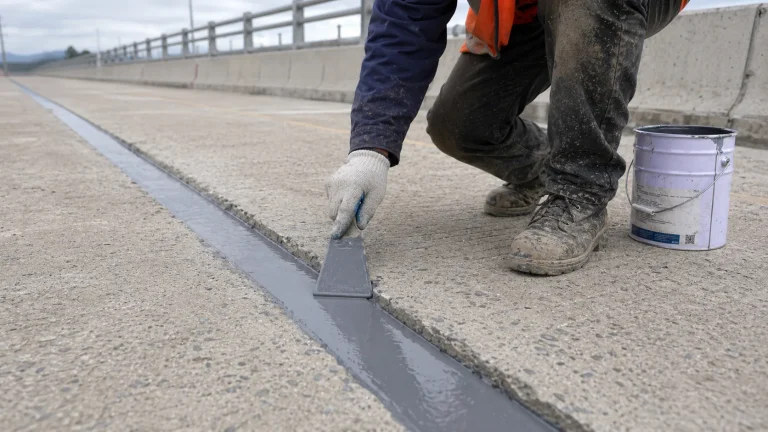 Hand application of BW6-189 polyurea joint sealant on a concrete expansion joint