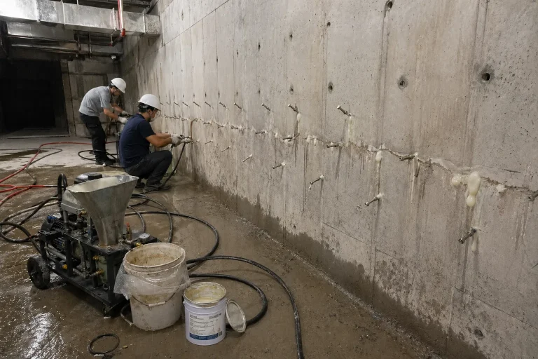 Injection application of BW6-190 polyurea elastomer grouting plugging agent on concrete leakage cracks