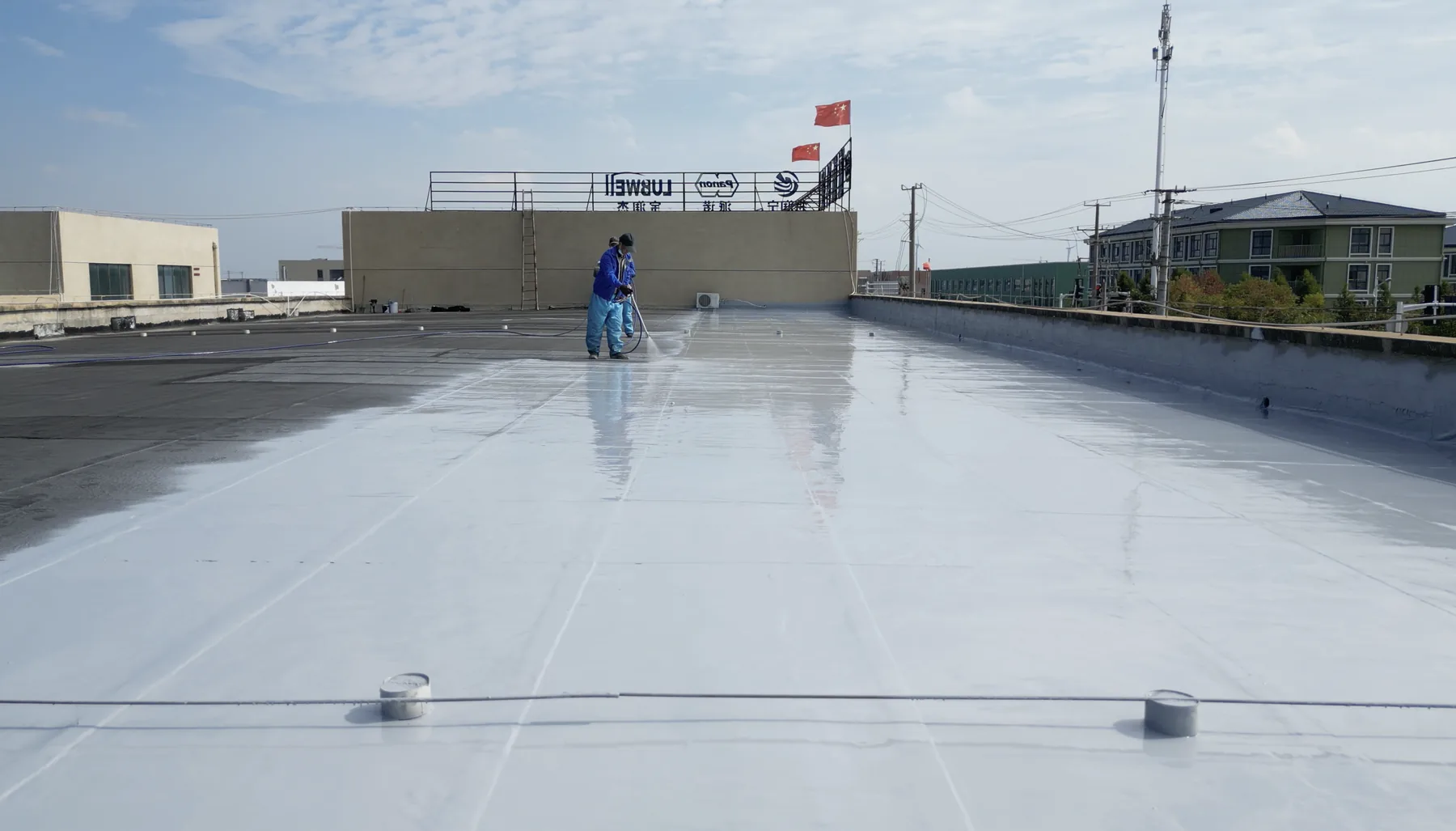 BW6-9528 hand-applied polyurea roof protective coating detail on a roof substrate