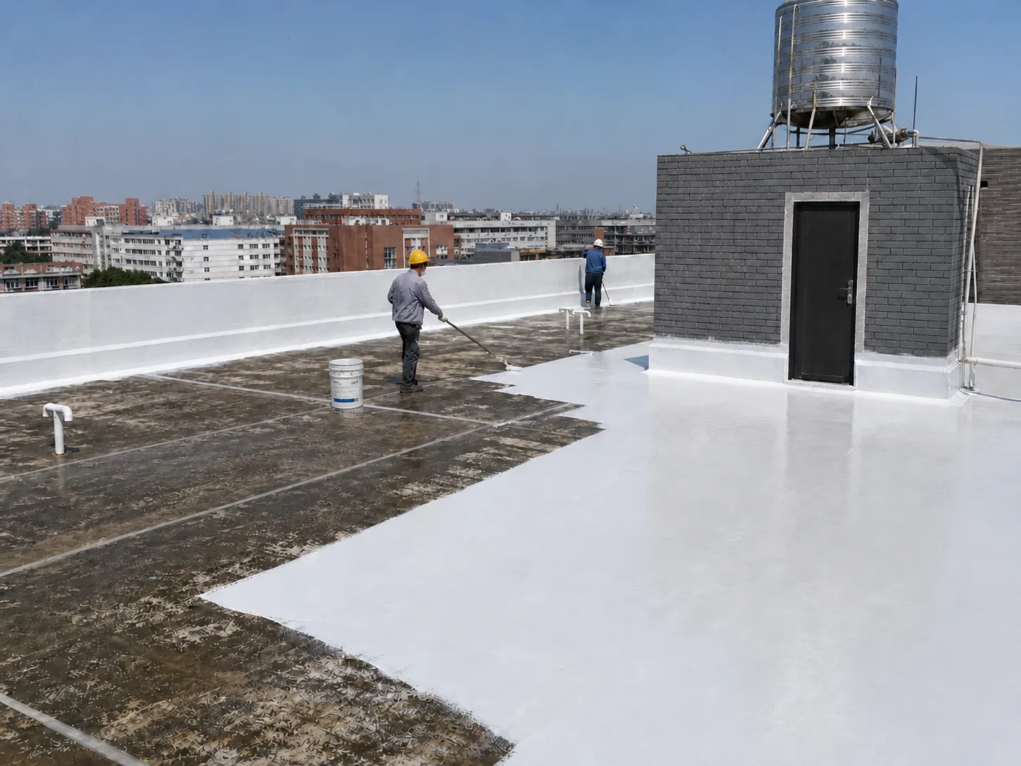 BW6-9539 aliphatic polyurea roof waterproofing application by hand-applied coating method