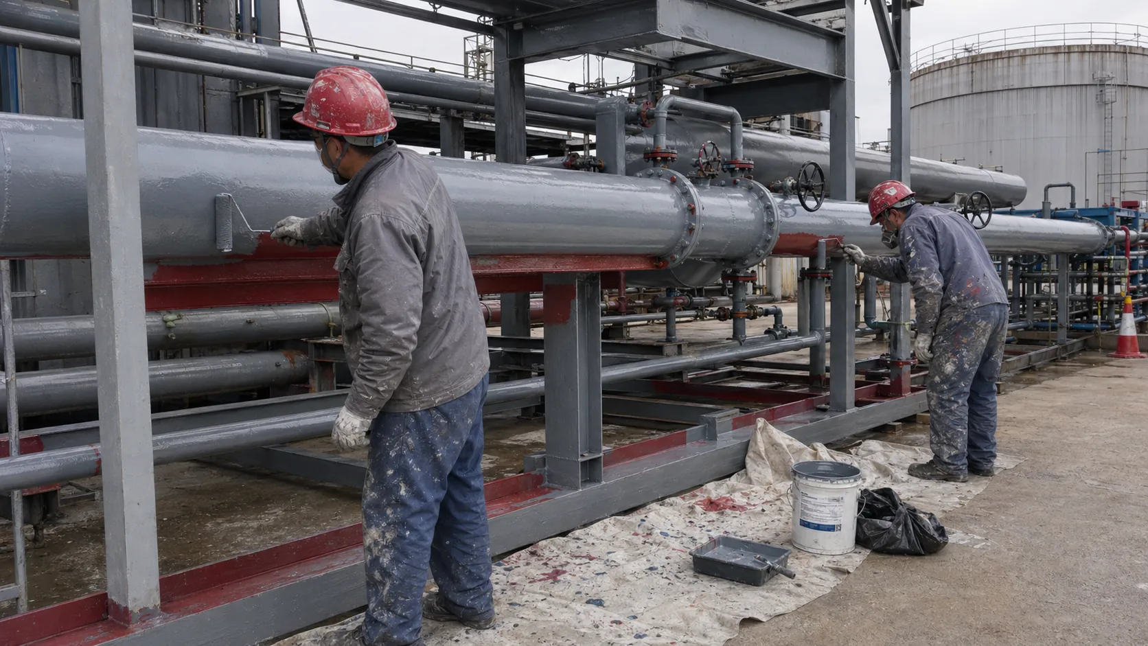 Hand application of BW6-959 industrial anticorrosion coating on pipeline surfaces