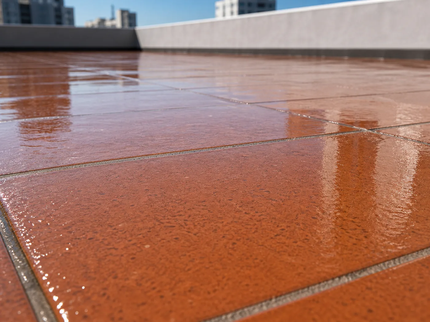 Close detail of BW8007 primer sealed outdoor tile substrate surface