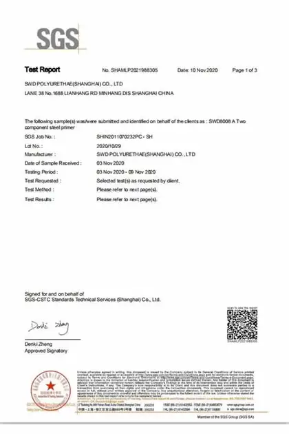 Protective coating material testing report