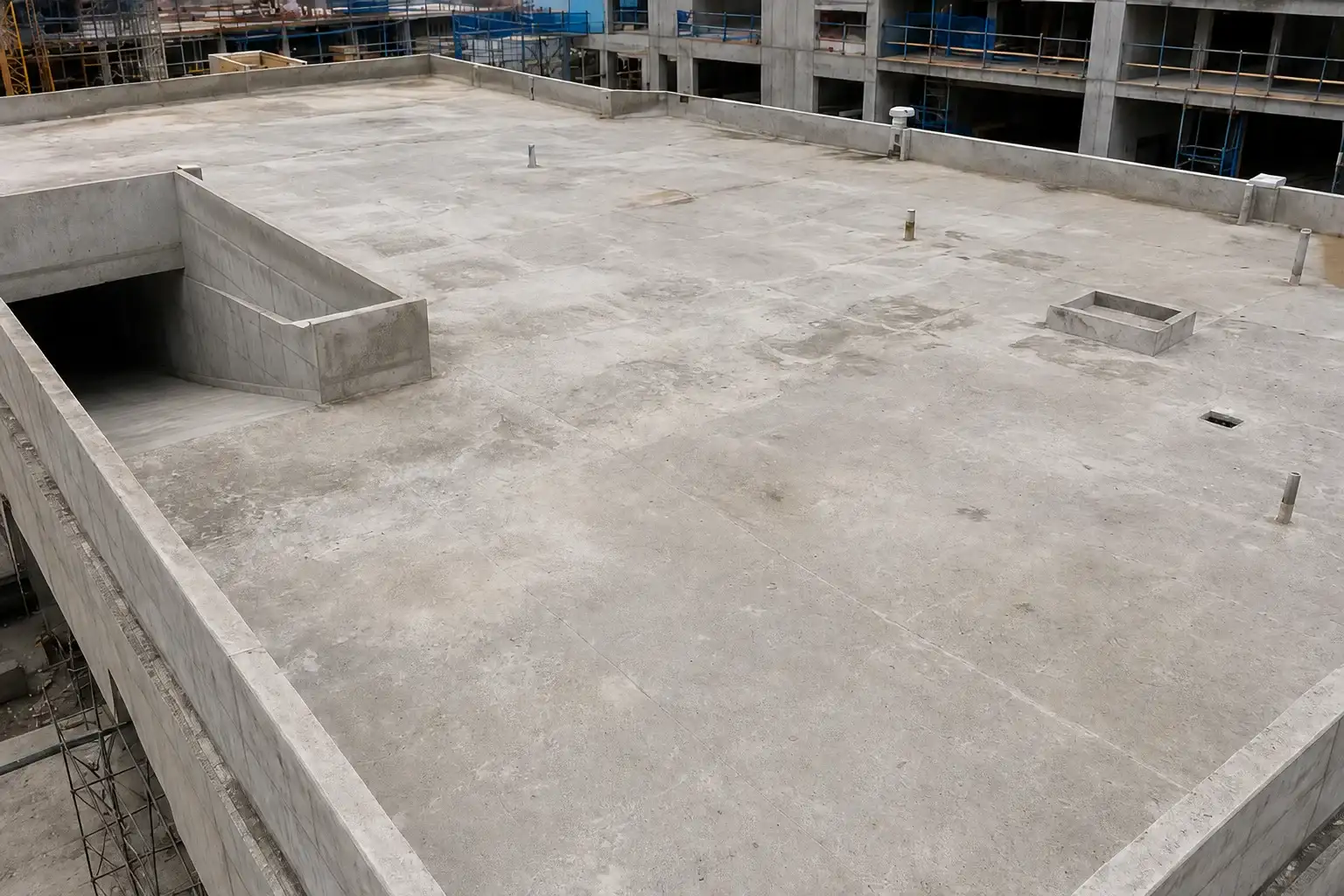 Prepared concrete basement garage roof deck before BW8010 primer and spray polyurea waterproofing work