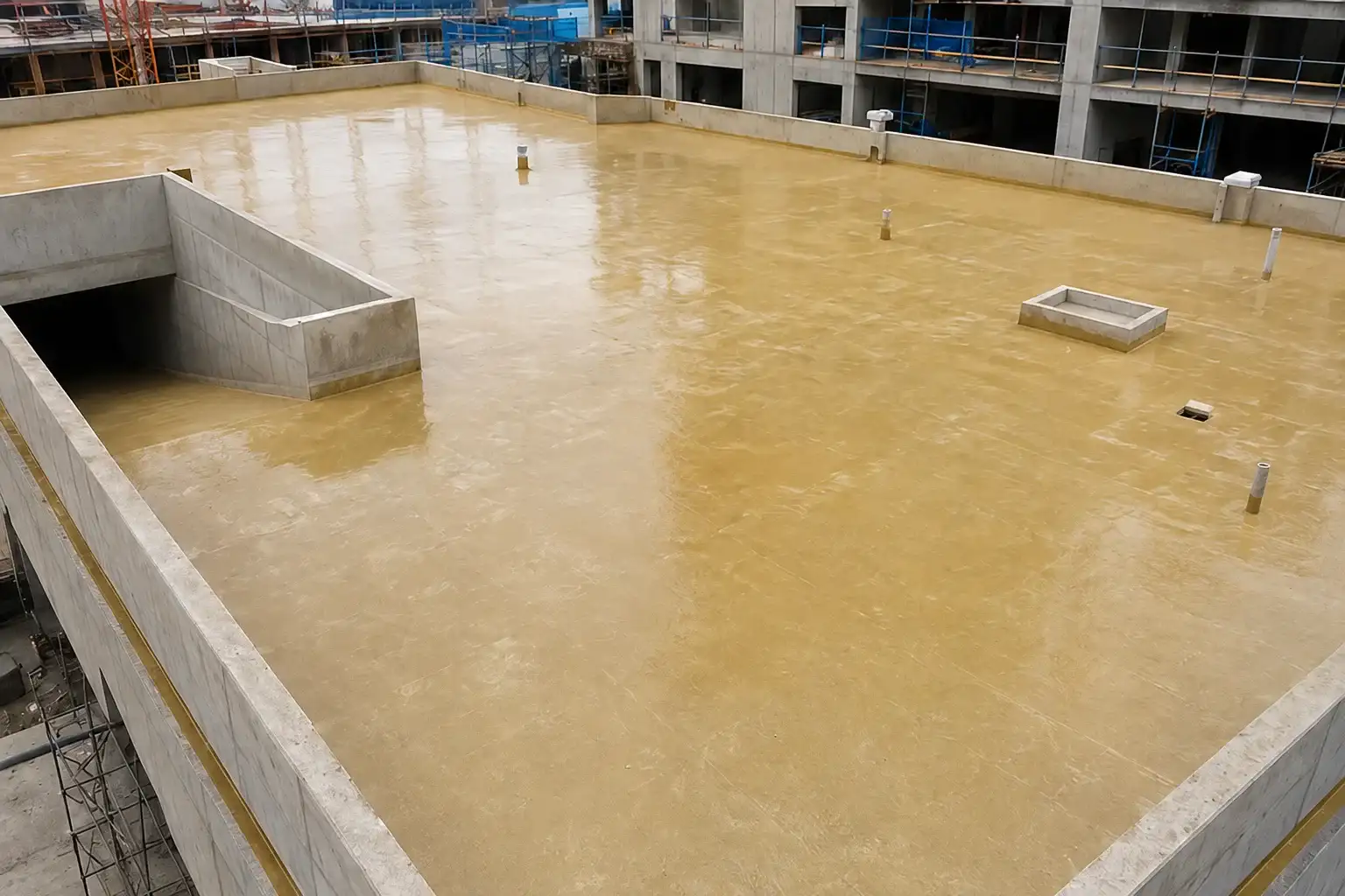 BW8010 primer and leveling preparation work on basement garage roof deck concrete before BW3-900 spray polyurea