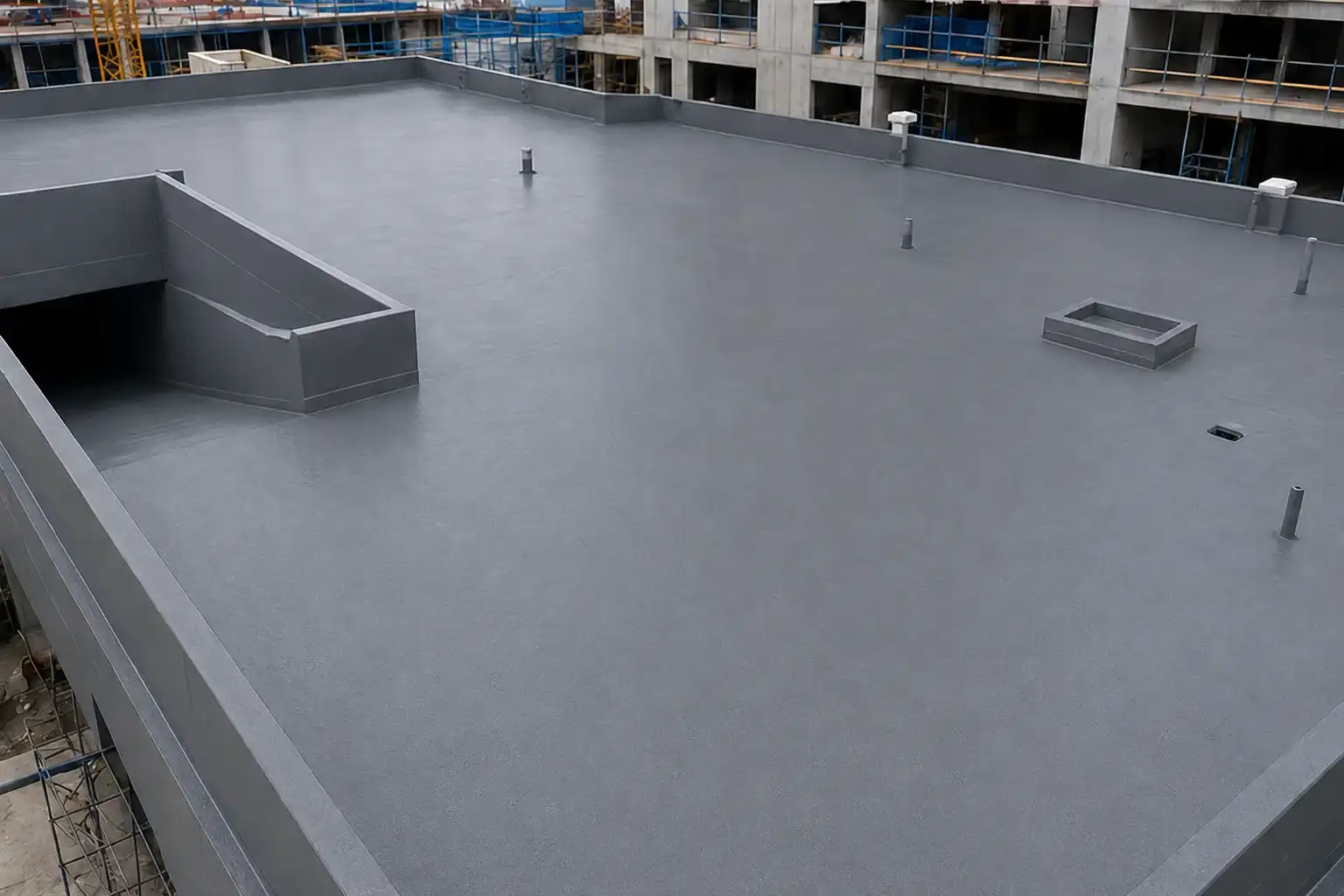 BW3-900 spray polyurea main waterproofing membrane on basement garage roof deck with continuous detail coverage
