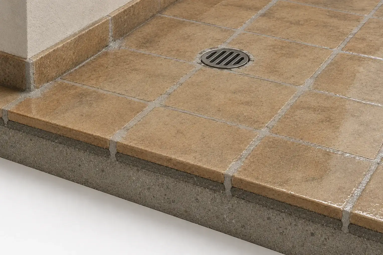 BW8007 adhesion interface layer over prepared old tile surface before BW8032 overlay protection