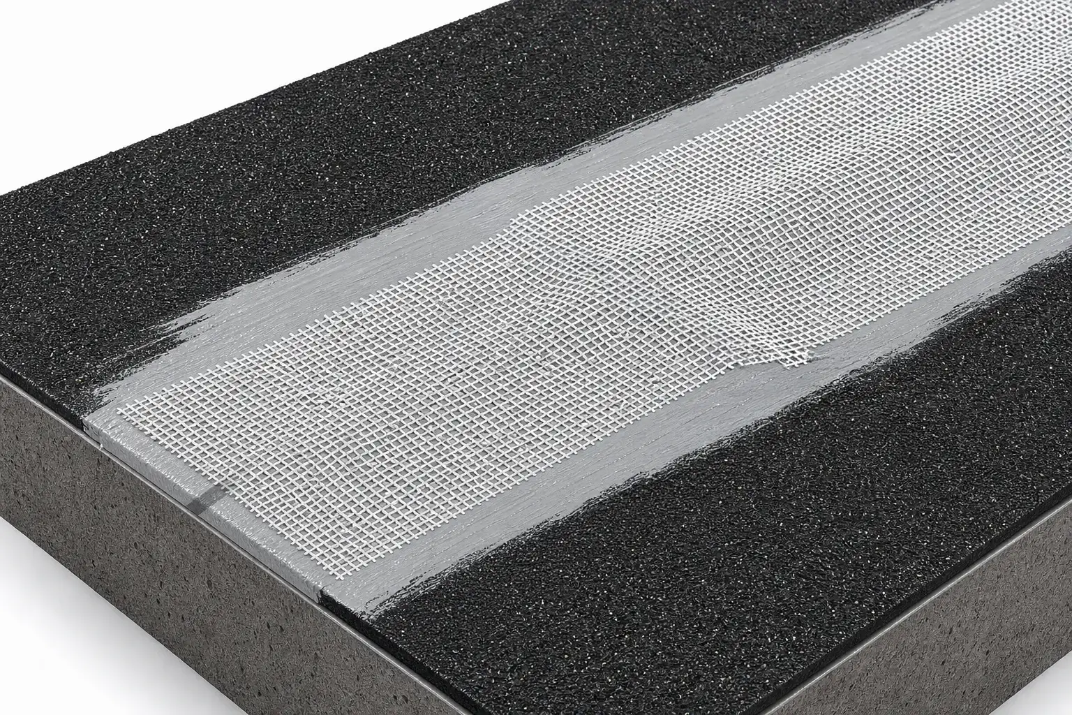 Polyester fabric reinforcement for old waterproofing membrane overlay renovation with BW6-9528 and BW0-8029 topcoat planning