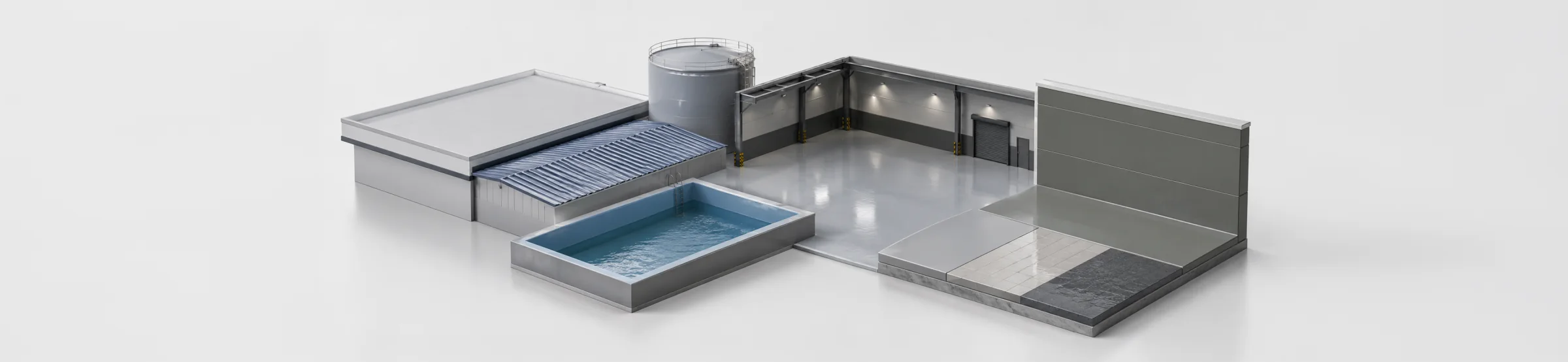 Polyurea coating system solutions overview for roofs, pools, tanks, floors, walls and metal protection projects