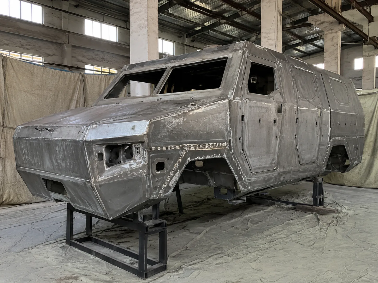 Self-built vehicle frame prepared as a metal substrate reference before BW8008 primer application