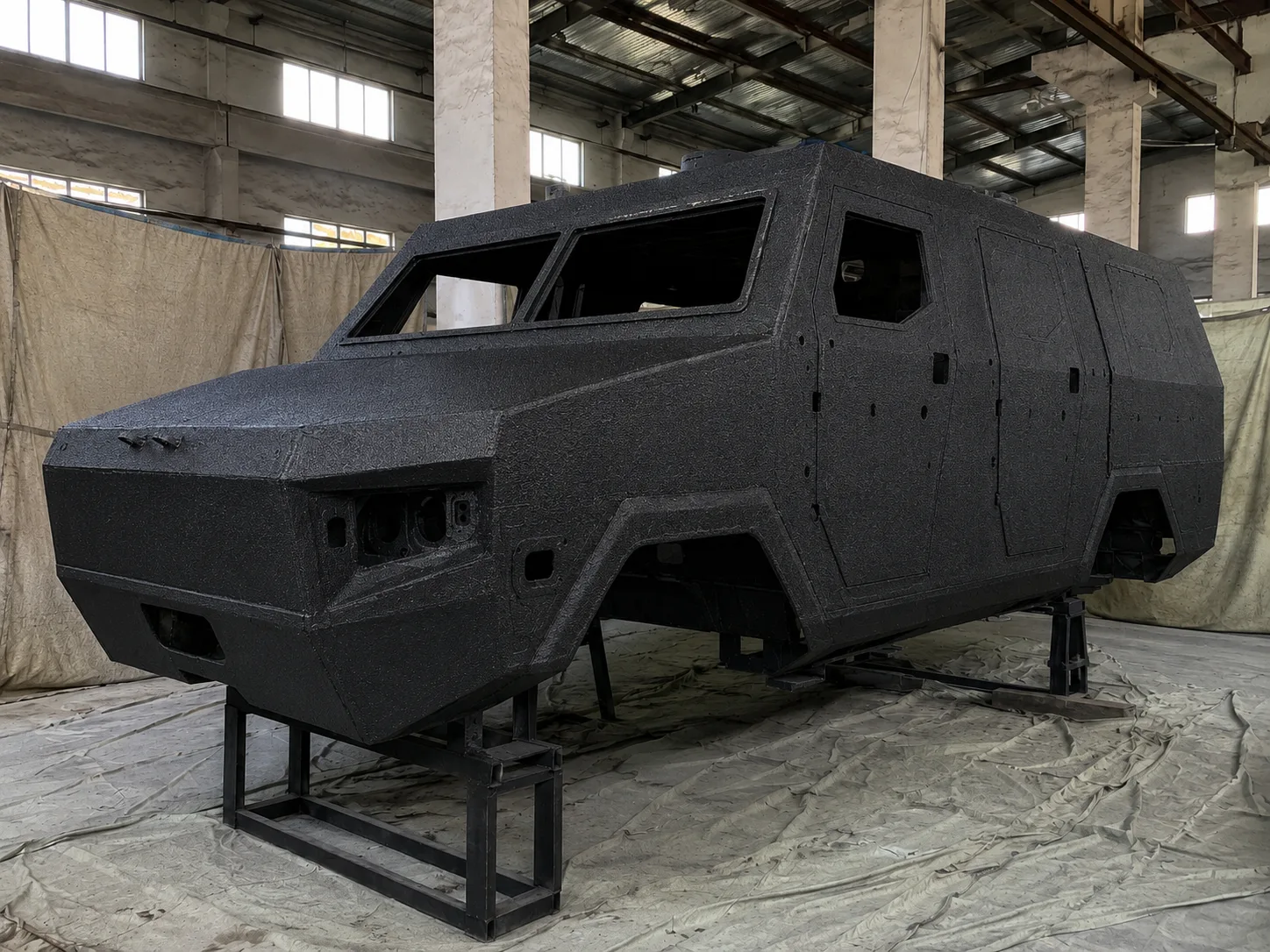 Self-built vehicle frame coated with BW3-319 high-strength spray polyurea protective coating