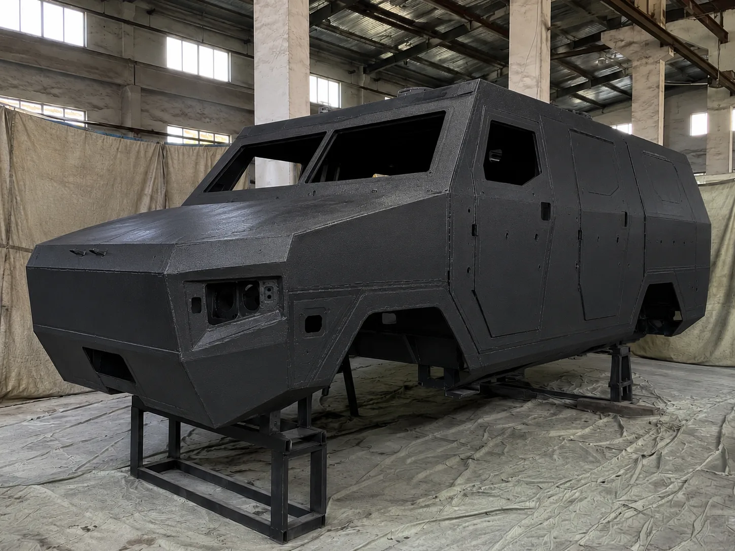 Self-built vehicle frame finished with BW0-8029 protective decorative topcoat over spray polyurea coating