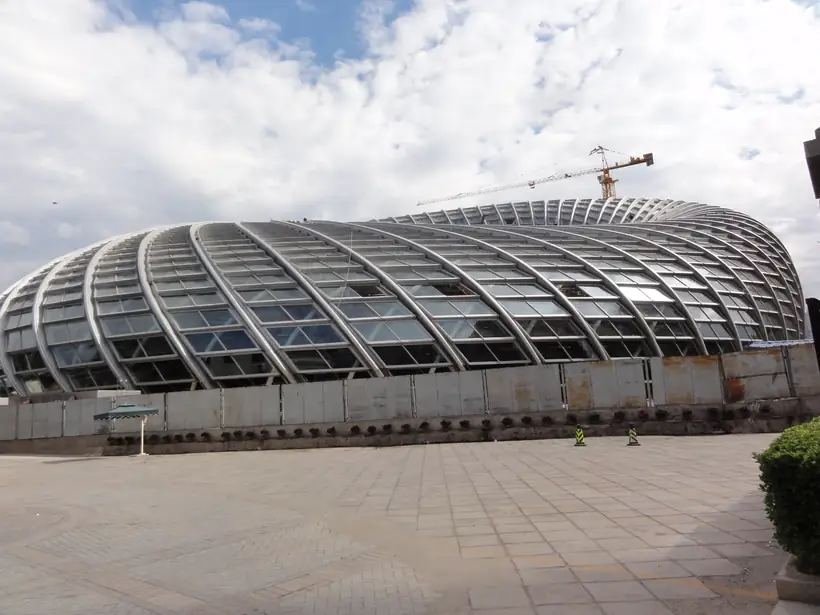 Architectural steel frame coating work on public building structure