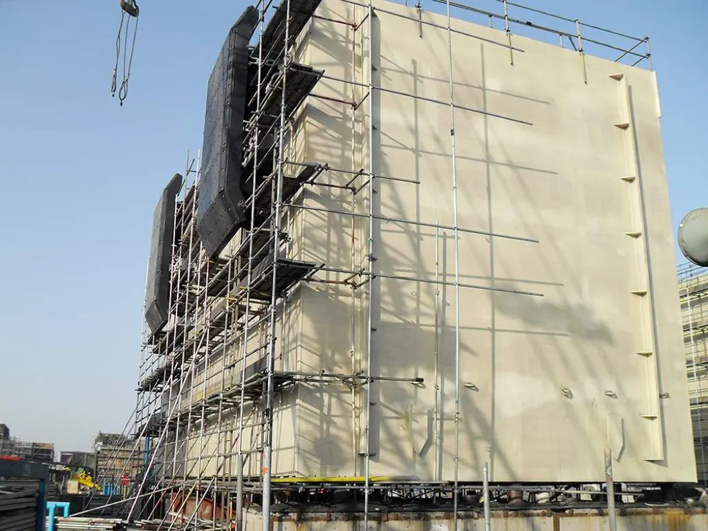 Desalination infrastructure module with coated external concrete-side surface