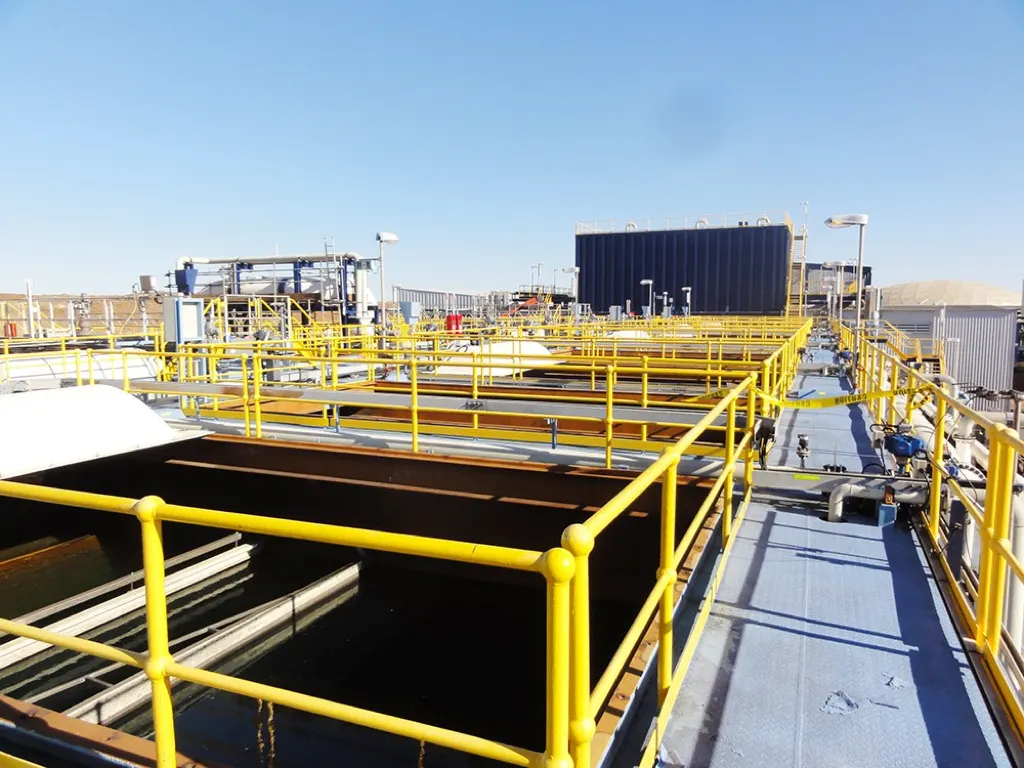 Australia desalination infrastructure project site with coated units and access platform