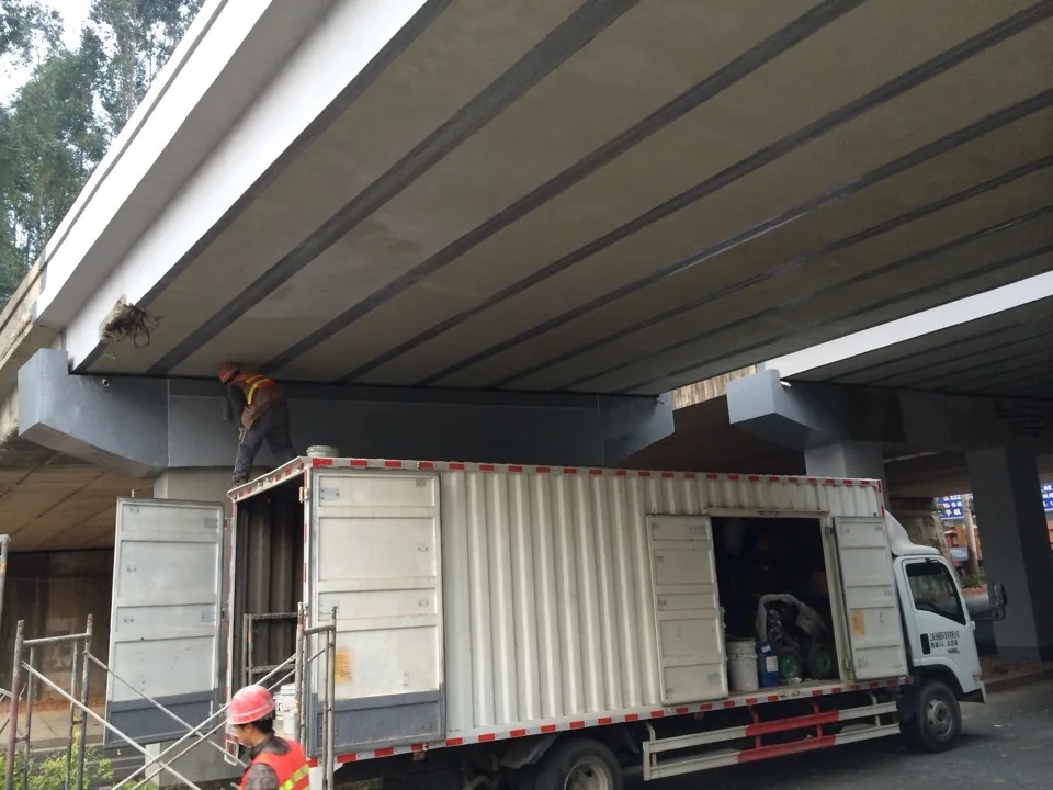 Bridge concrete column and beam underside after local repair coating