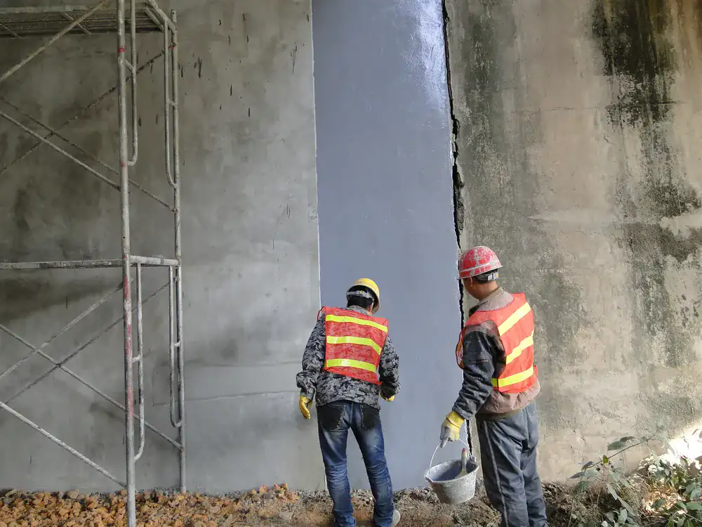 Bridge pier and beam connection area during local waterproofing repair