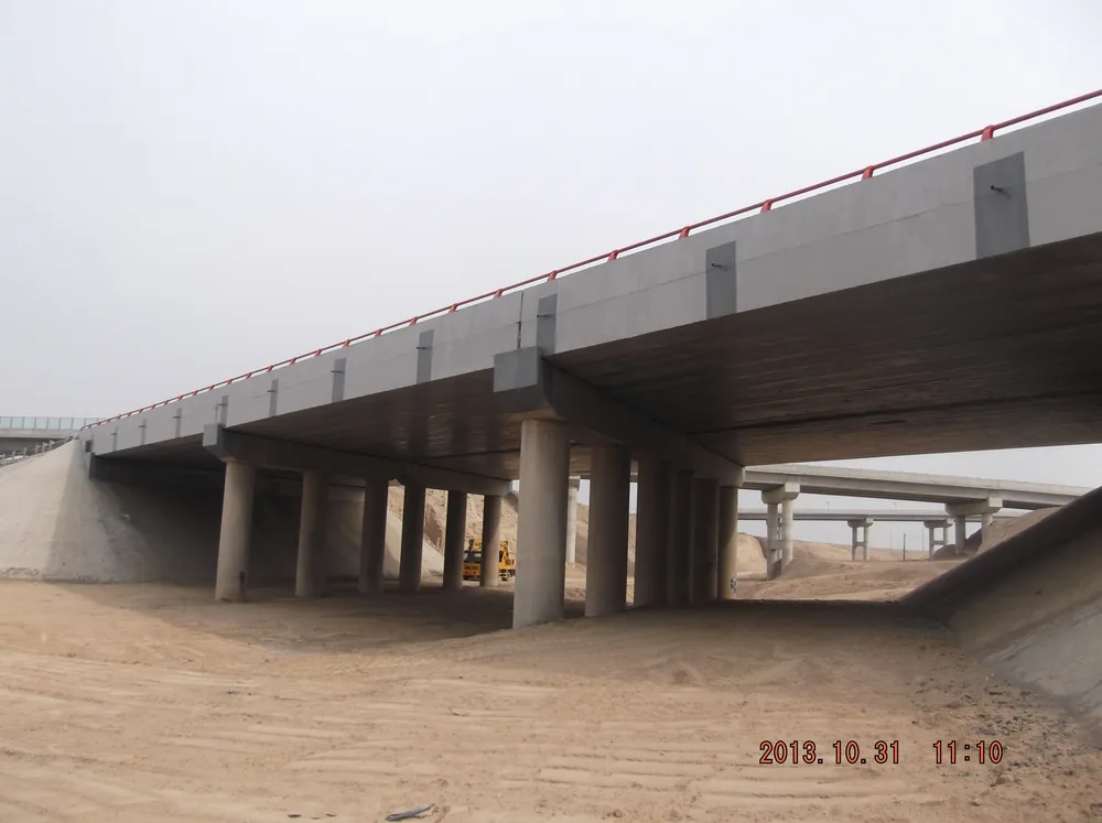 Concrete bridge underside after local repair and coating protection