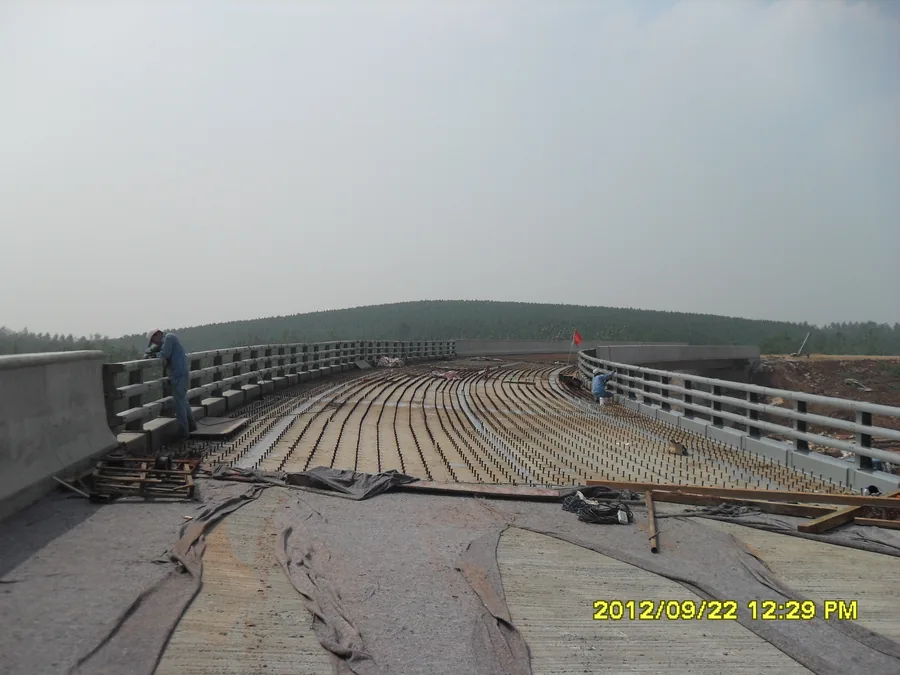 Bridge edge steel railing and local repair area during coating maintenance