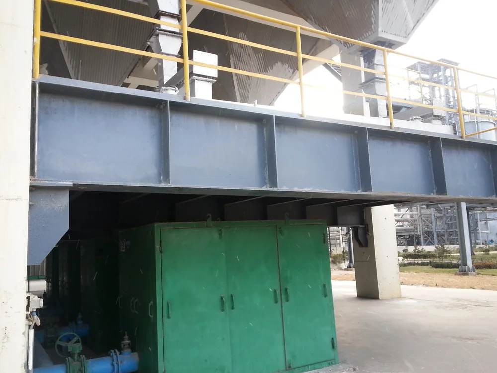 Industrial steel platform and pipe support structure with protective coating