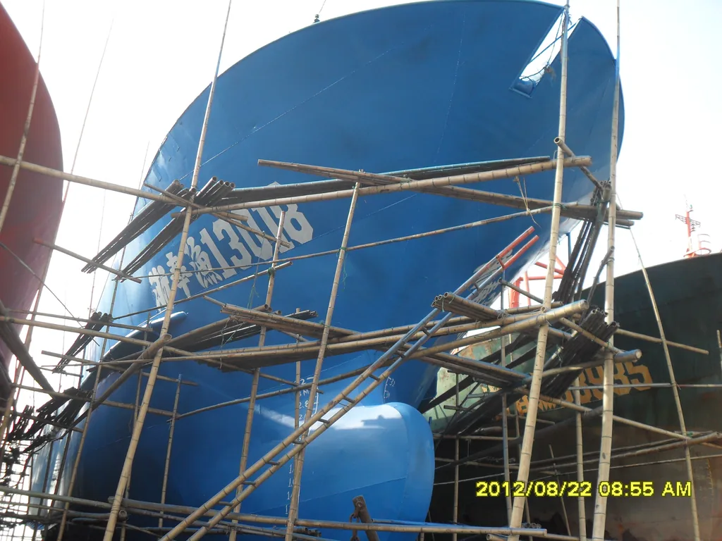 Fishing boat bow area with finished polyurea protective coating