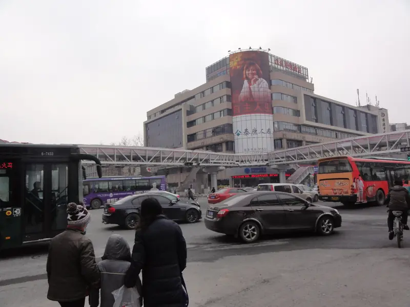 Urban pedestrian overpass exterior steel structure with protective coating