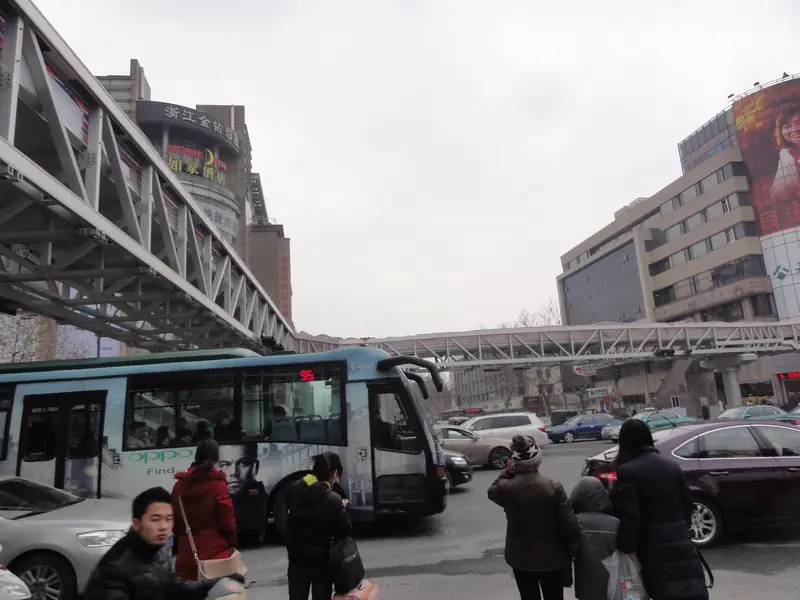 Pedestrian overpass steel frame and walkway protection in public environment