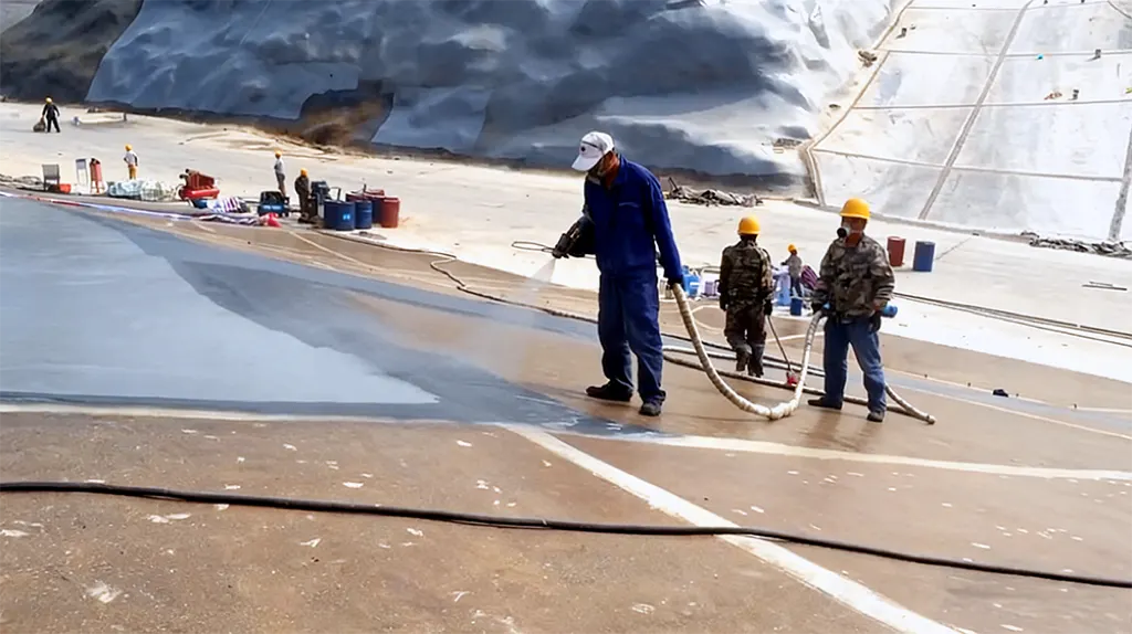 Spray polyurea waterproofing application on reservoir concrete surface