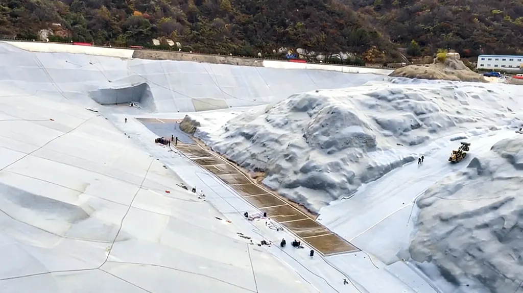 Wide reservoir surface with sloped concrete panels and detail work
