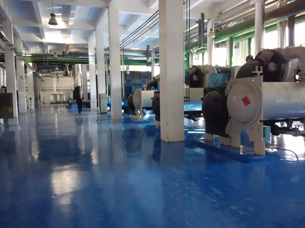 Pharmaceutical production workshop floor with polyurea coating system
