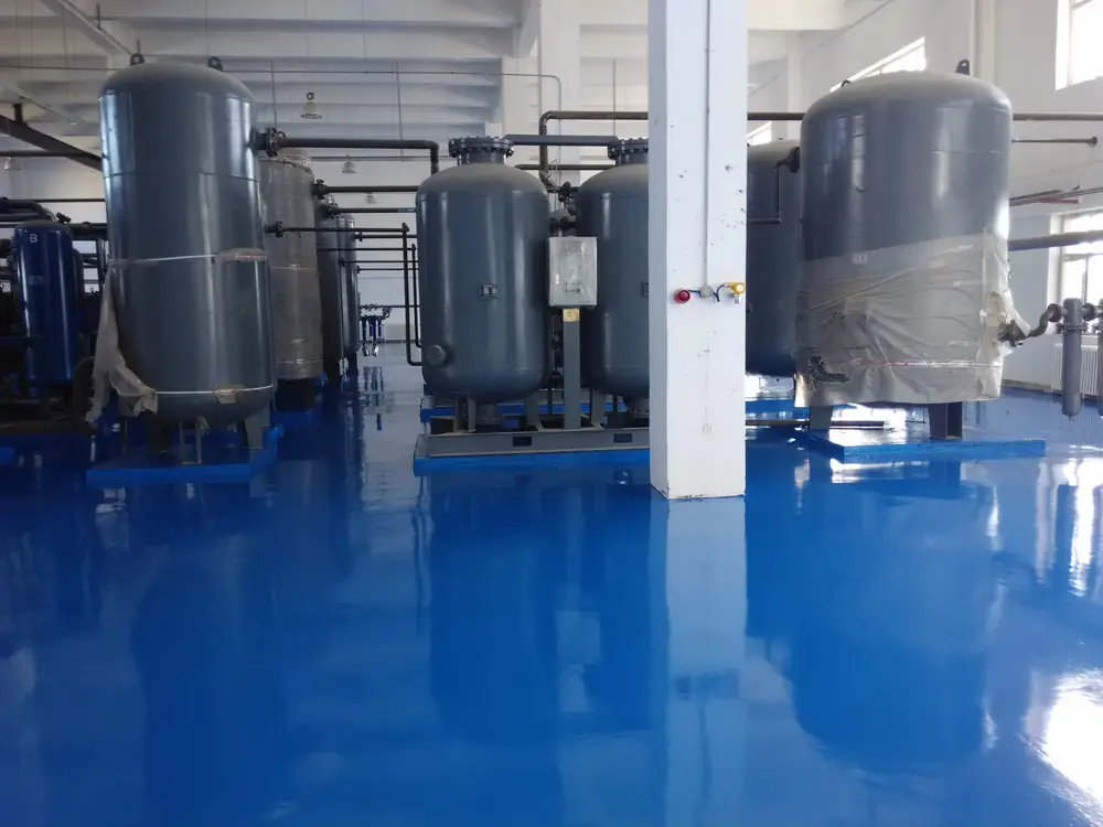 Finished blue equipment room floor coating with wear-resistant surface
