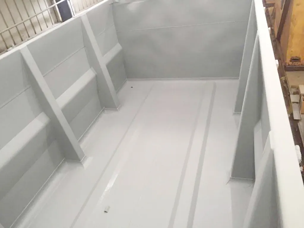 Finished polyurea liner detail inside mining truck bed