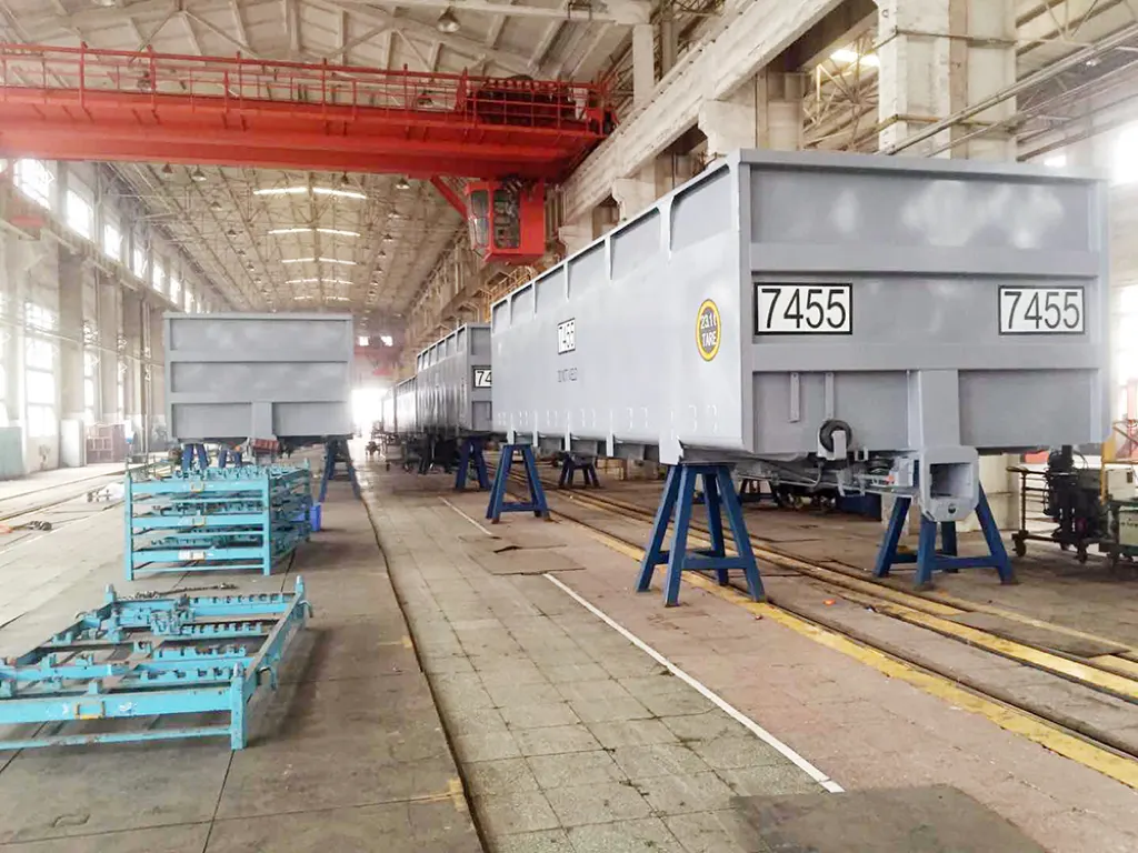 Mining truck bed lining work in workshop production area