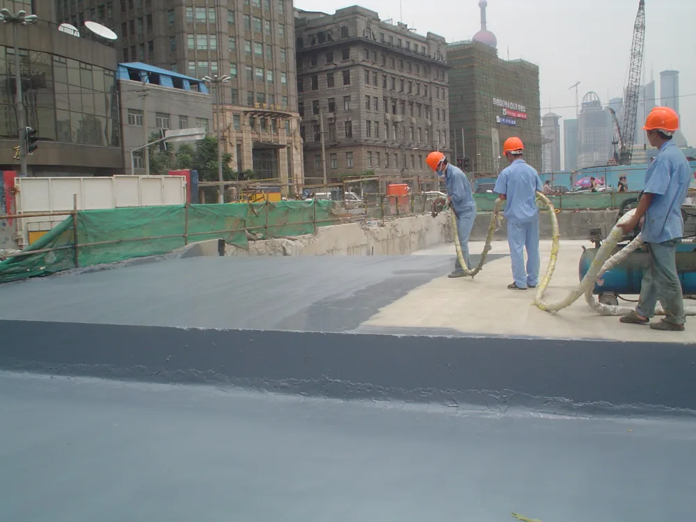 Spray polyurea waterproofing membrane applied on concrete tunnel roof deck