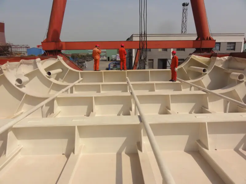 Marine internal steel compartment detail with coated stiffener edges