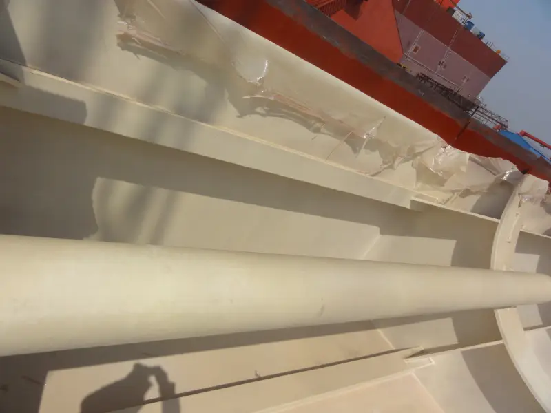 Close-up of coated ship internal stiffener and curved steel detail