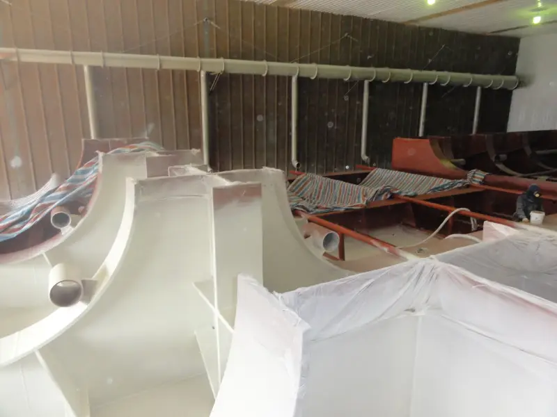Finished coated internal hull-section steel structure before assembly