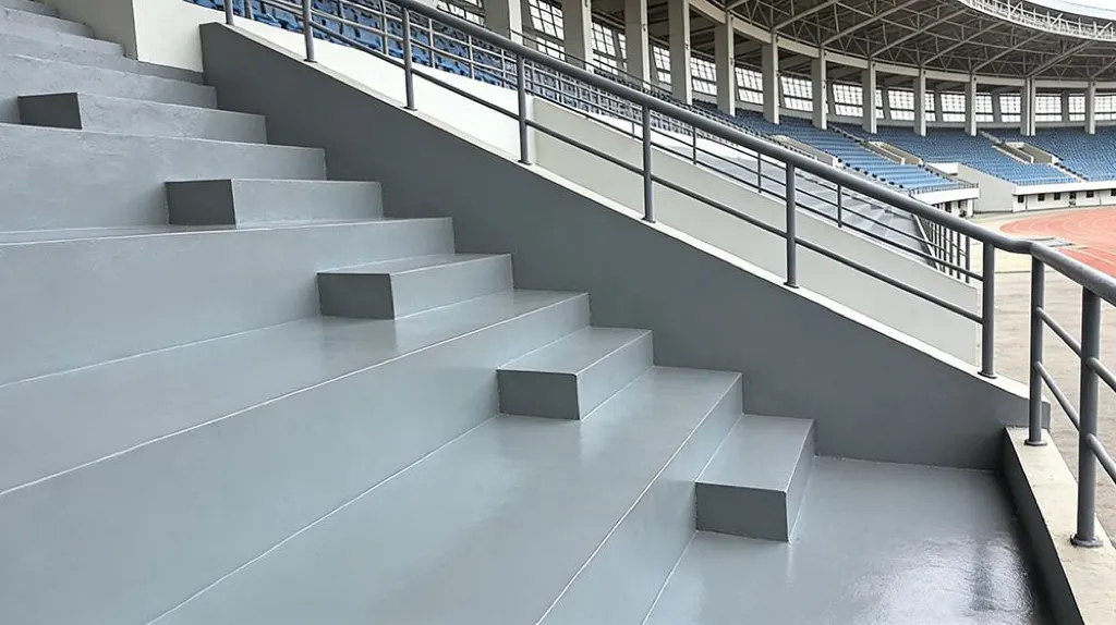 Finished stadium stand waterproofing and protective coating surface