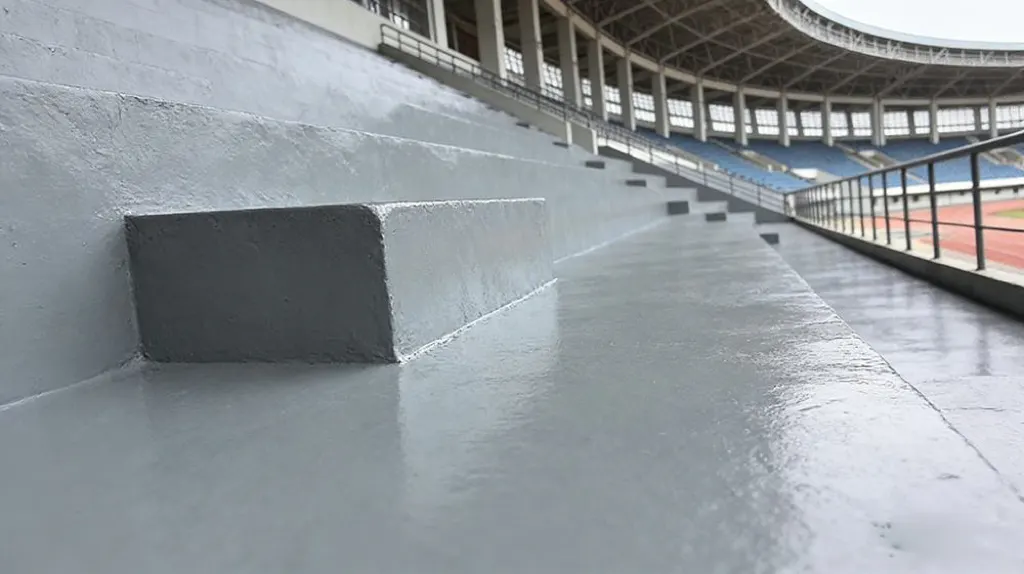 Polyurea coated stadium steps and seating platform detail