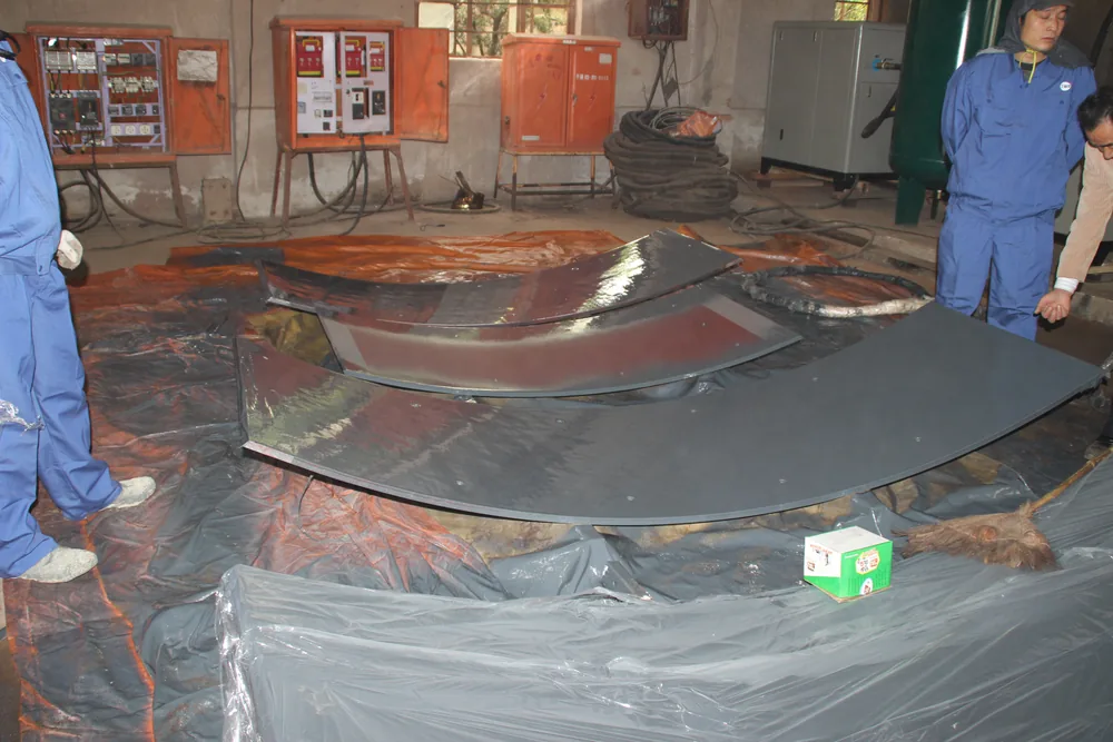 Finished spray polyurea coating on subway tunnel steel plate