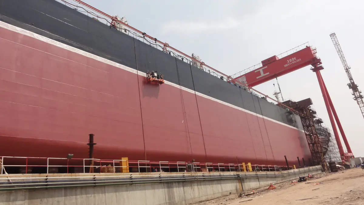 Ship exterior hull with BW3-951 spray polyurea protective coating