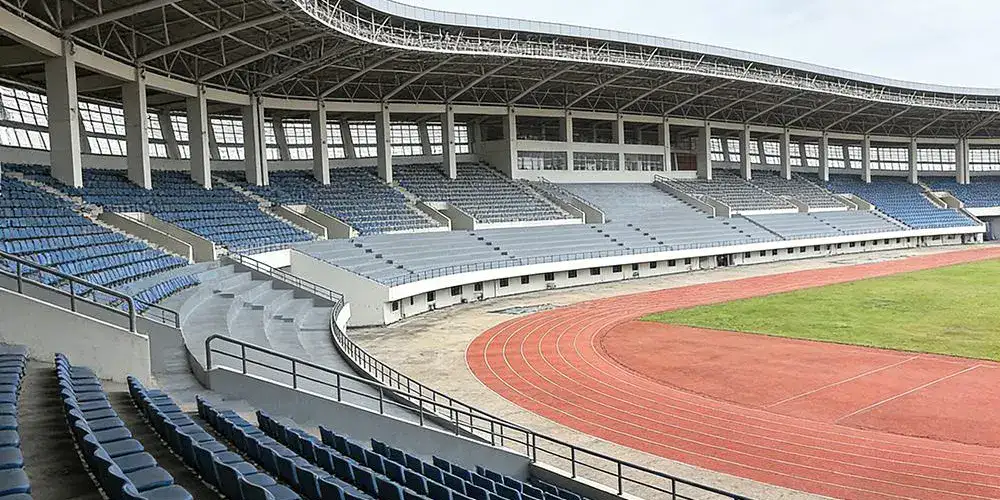 Overview of stadium stands with polyurea waterproofing and wear protection coating